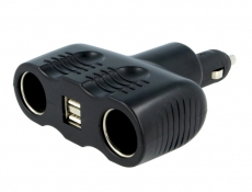Zigarettenanznder Adapter  1xStecker-2xBuchsen mit USB-Buchse