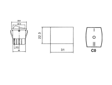 Wippschalter 2pol.EIN AUS EIN 250V/15A 30x22mmA 30x22mm