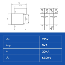 Überspannungsschutz 4pol. 275VAC 50KA TYPE 1+2