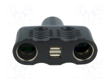 Zigarettenanzünder Adapter 1xStecker-2xBuchsen mit USB-Buchse