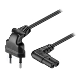 Doppelnut Netzkabel gewinkelt 1m schwarz mit Eurostecker winkel