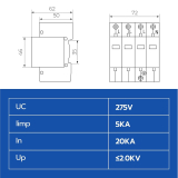 Überspannungsschutz 4pol. 275VAC 50KA TYPE 1+2